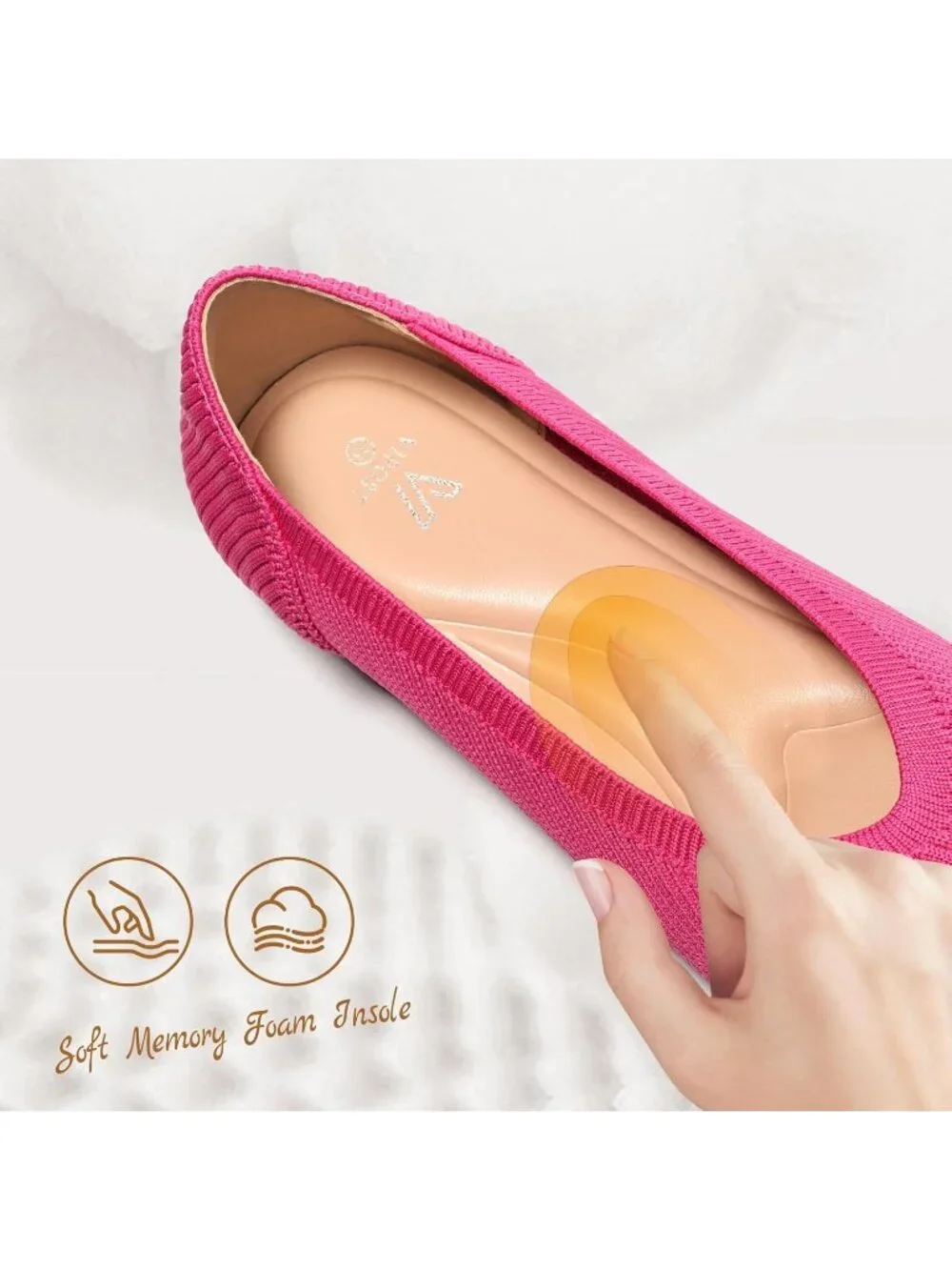 Women's Rose Red Pointed Toe Comfort Foldable Slip On Knit Ballet Flat Shoes